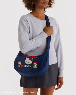 Medium Nylon Crescent Bag - Embroidered Hello Kitty & Teddy - Hello World Modern Mercantile