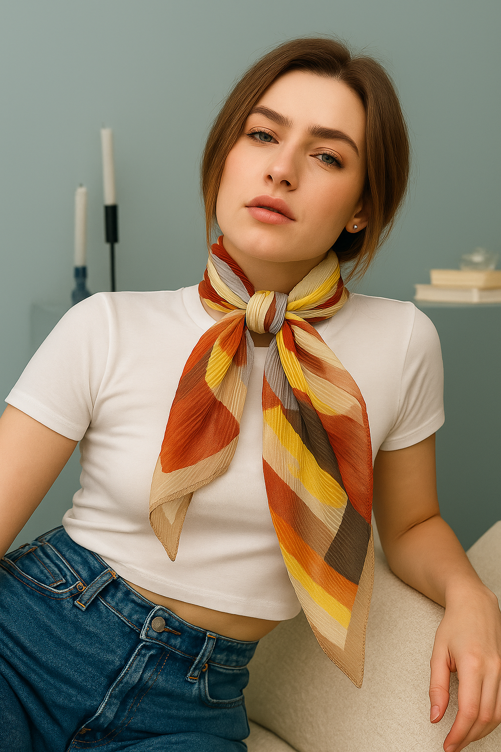 Abstract Shapes Pleated Scarf