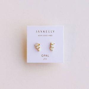 Tiny Climber Offset Trio Stack Stud Earrings - White Opal