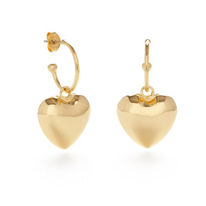 Gold Plated Puff Heart Hoop Earrings