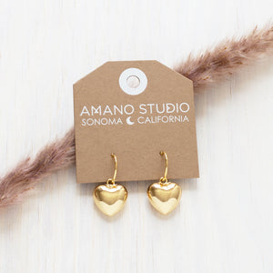 Gold Plated Puff Heart Hoop Earrings