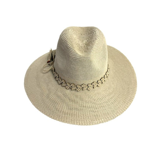 Fedora Brim Hat with Floral Cutout Trim & Tassel