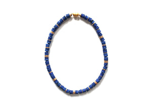 Lapis & Matt Gold Disc Bead Necklace