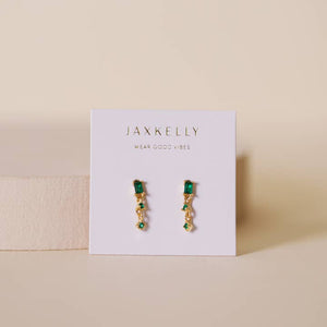 Mini Baguette Emerald CZ Dangle 18K Gold Earrings