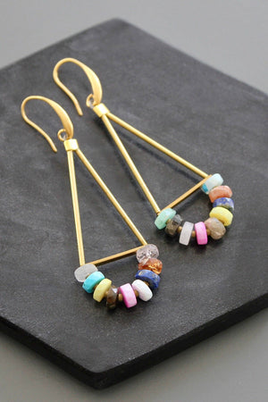 Multicolor Semi Precious Gemstone Beaded Geometric Earrings