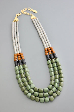 Serpentine Triple Strand Long Statement Necklace