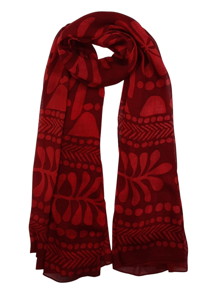 Red Warli Style Printed Lightweight Scarf