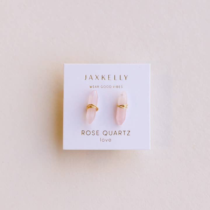 Mineral Point Crystal Stud Earrings - Rose Quartz