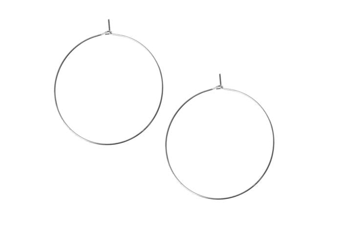 Thin Silvertone Hoop Earrings