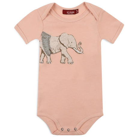 Organic Cotton Short Sleeve Appliqué One Piece - Tutu Elephant