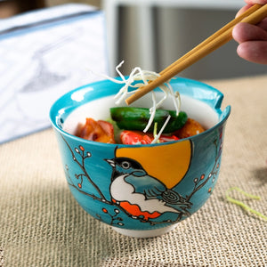 Japanese Noodle Bowl with Chopsticks Set - Robin Blue