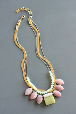 Rhodochrosite Triple Strand Statement Necklace