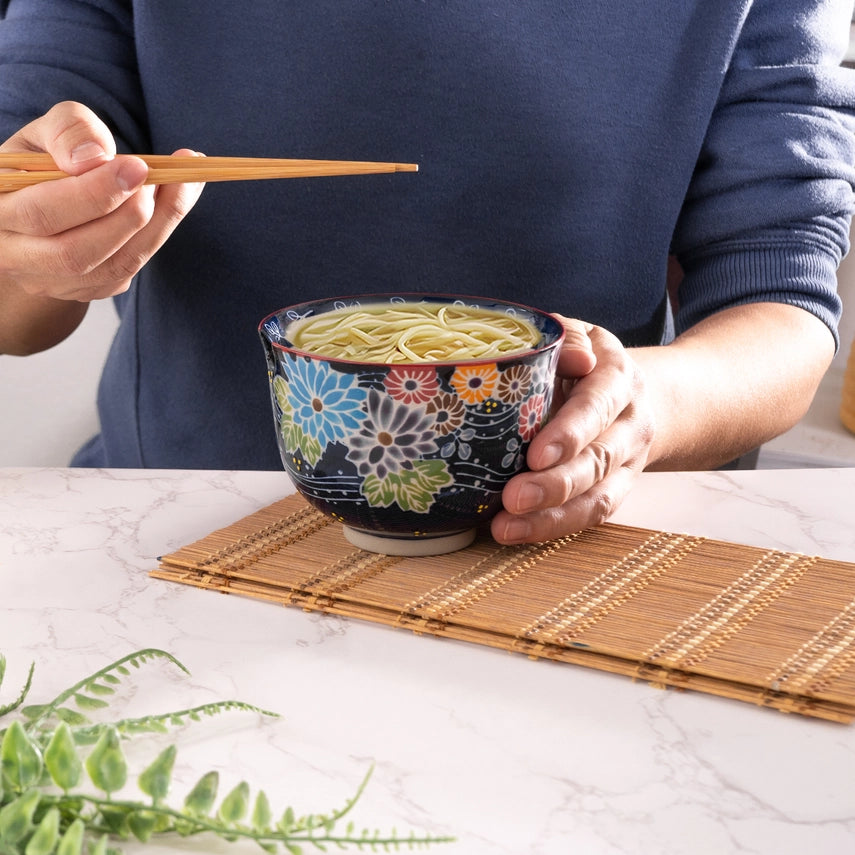 Asian Noodle Bowl with Chopsticks Set - Floral