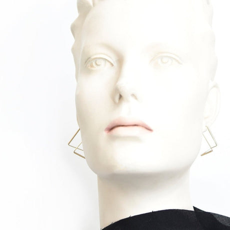 Maze Geometric Post-Back Hoop Earrings Modeled