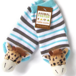 Animal Plush Baby Rattle Footsie Socks
