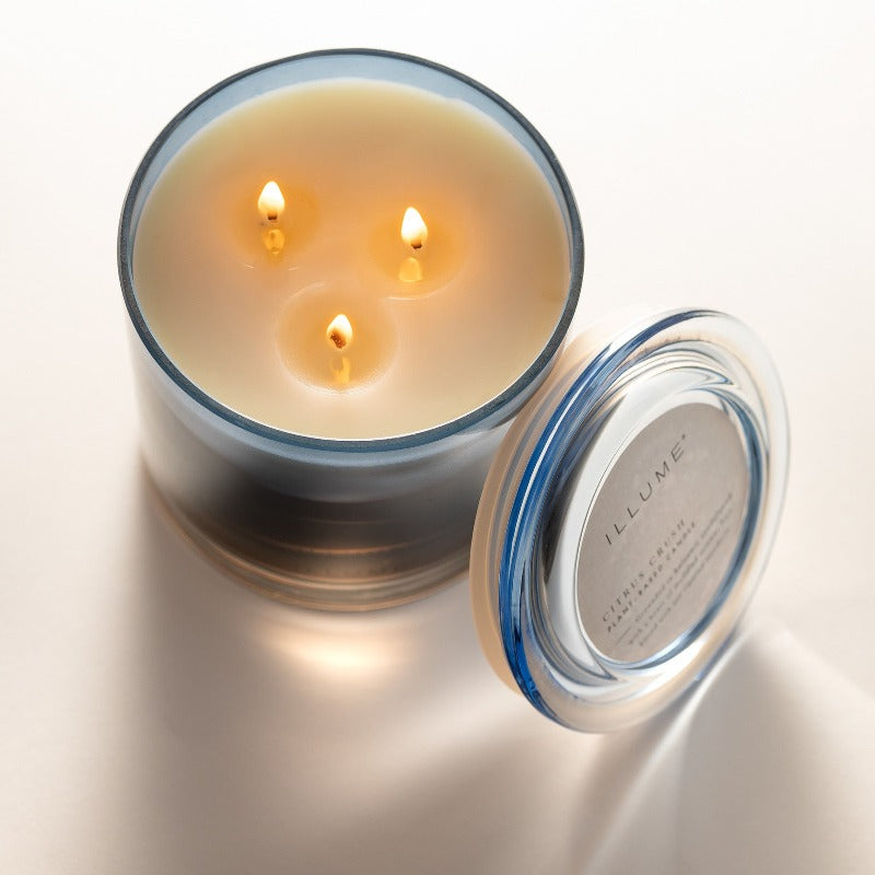 Statement Glass Triple Wick Lidded Candle Citrus Crush Lifestyle Top View