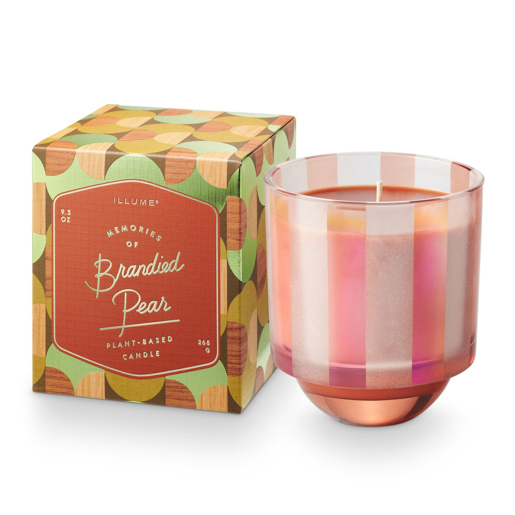 Memories of Brandied Pear Iridescent Striped 9.3 oz Christmas Soy Candle