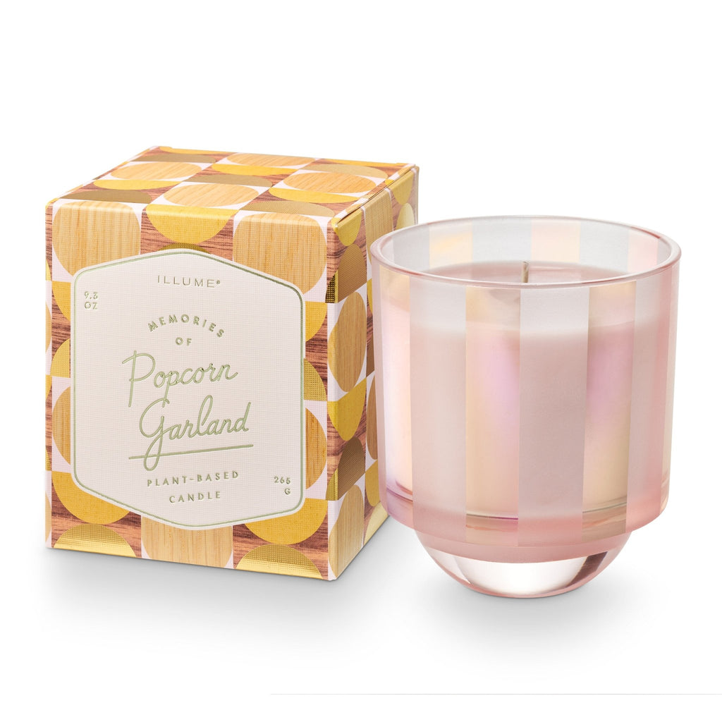 Memories of Popcorn Garland Iridescent Striped 9.3 oz Christmas Soy Candle Gift Box