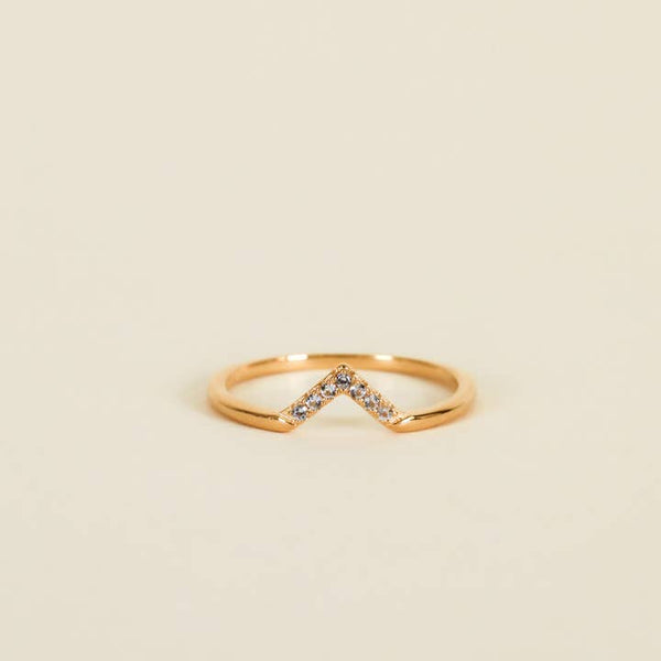 18K Gold Plated Lambda V-Shaped Aqua Pave Ring