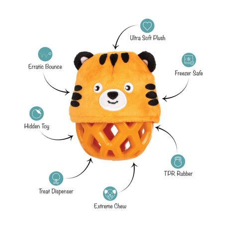 Go Get Em Tiger Rubber/Plush Treat Dispenser Dog Toy