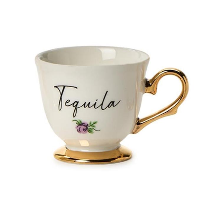 Gold Foil Porcelain Tea Cup Script Shot Glass Tequila