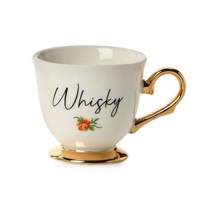 Gold Foil Porcelain Tea Cup Script Shot Glass Whiskey