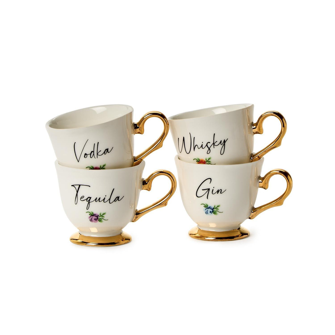 Gold Foil Porcelain Tea Cup Script Shot Glass