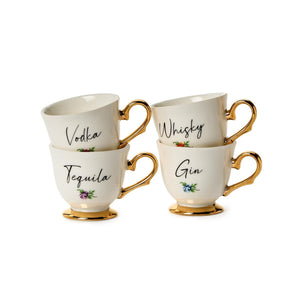 Gold Foil Porcelain Tea Cup Script Shot Glass