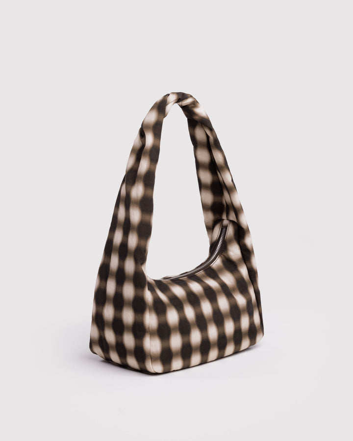 Small Nylon Meringue Bag - Blurred Gingham Brown