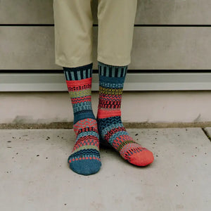 Colorful Mismatched Cotton Crochet Crew Socks - Hello World Modern Mercantile