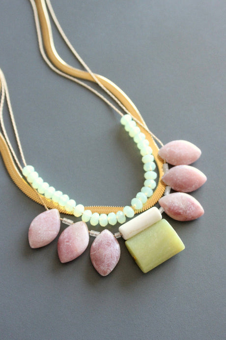 Rhodochrosite Triple Strand Statement Necklace