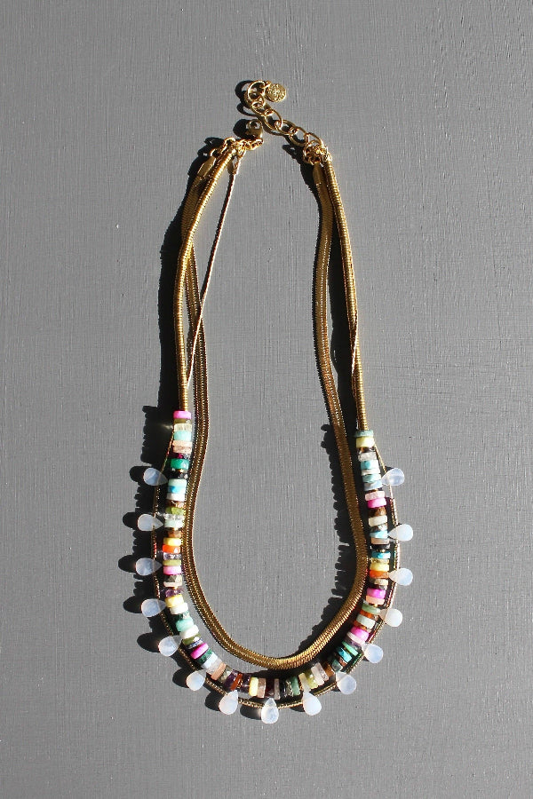 Triple Strand Semi-Precious Gemstones Necklace
