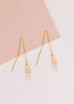 Crystal Point Threader Earrings - Rose Quartz