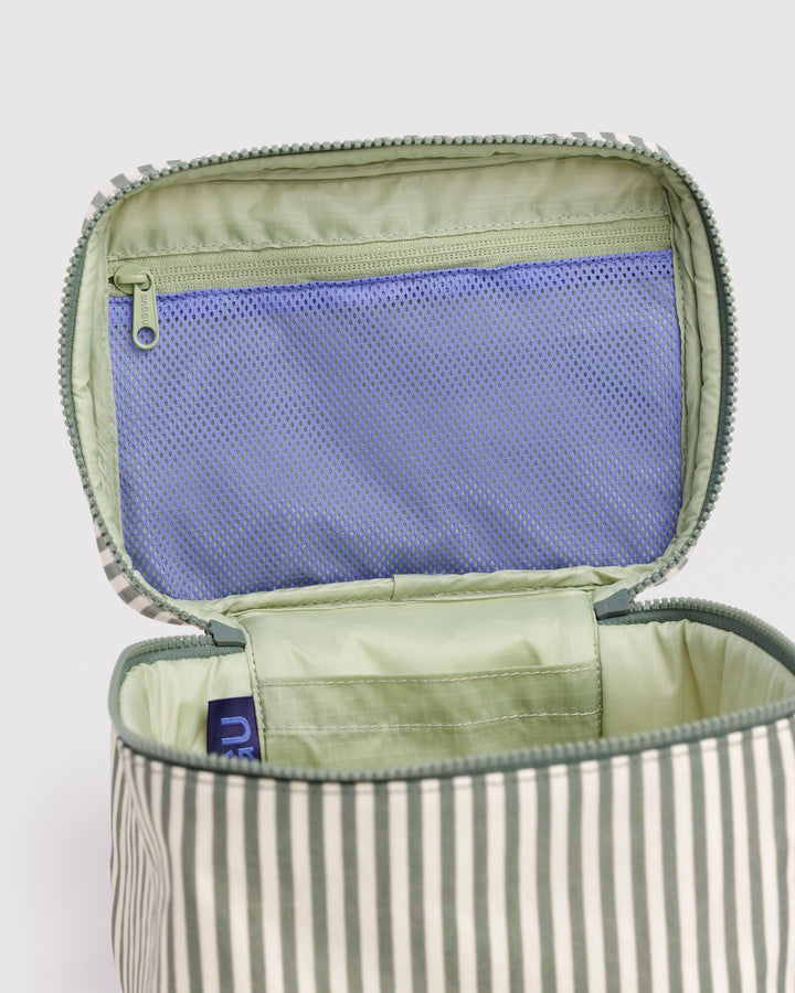 Large Cosmetic Case - Sage Stripe