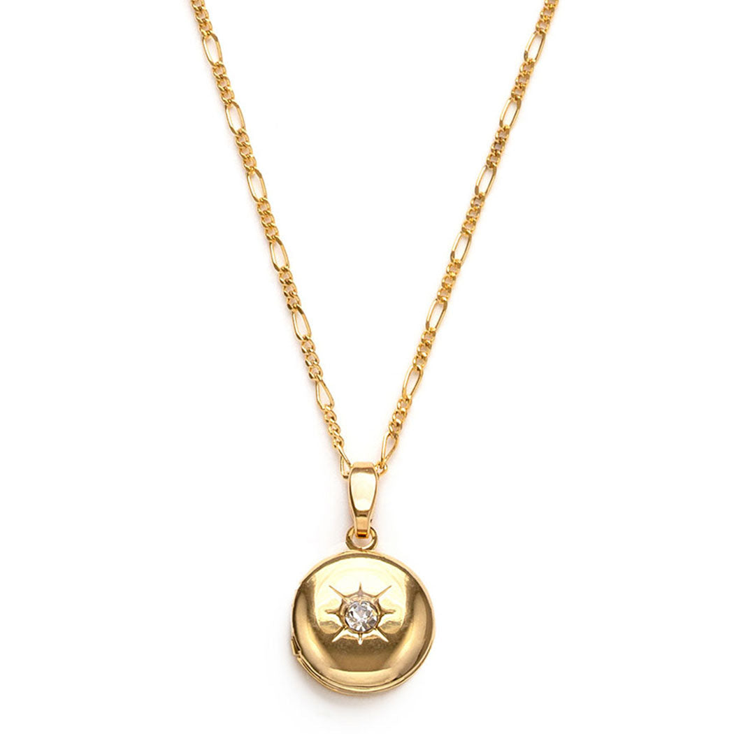 Small Round Locket Czech Crystal Necklace