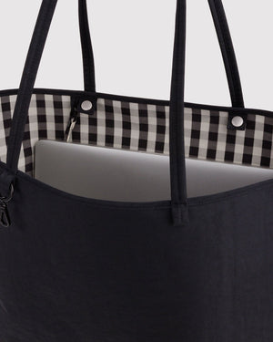 Large Nylon Reversible Tote Bag - Black Gingham Mix