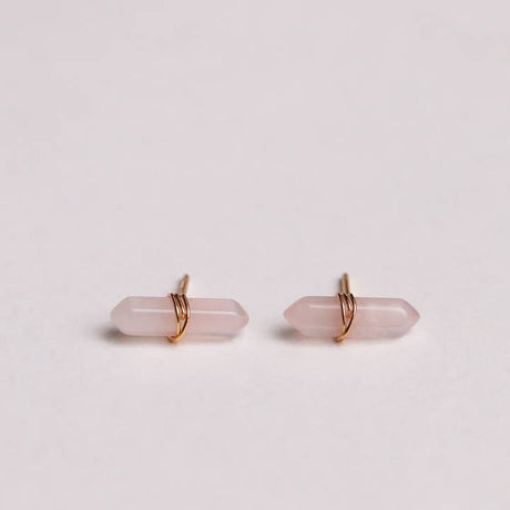 Mineral Point Crystal Stud Earrings - Rose Quartz