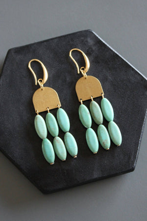Turquoise & Brass Shield Dangle Earrings