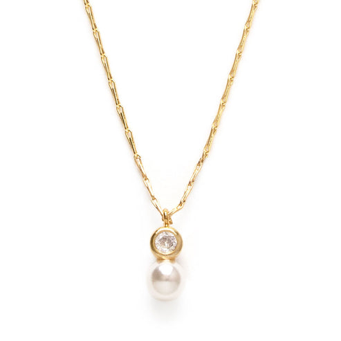 Freshwater Pearl & Czech Crystal Barley Chain Necklace