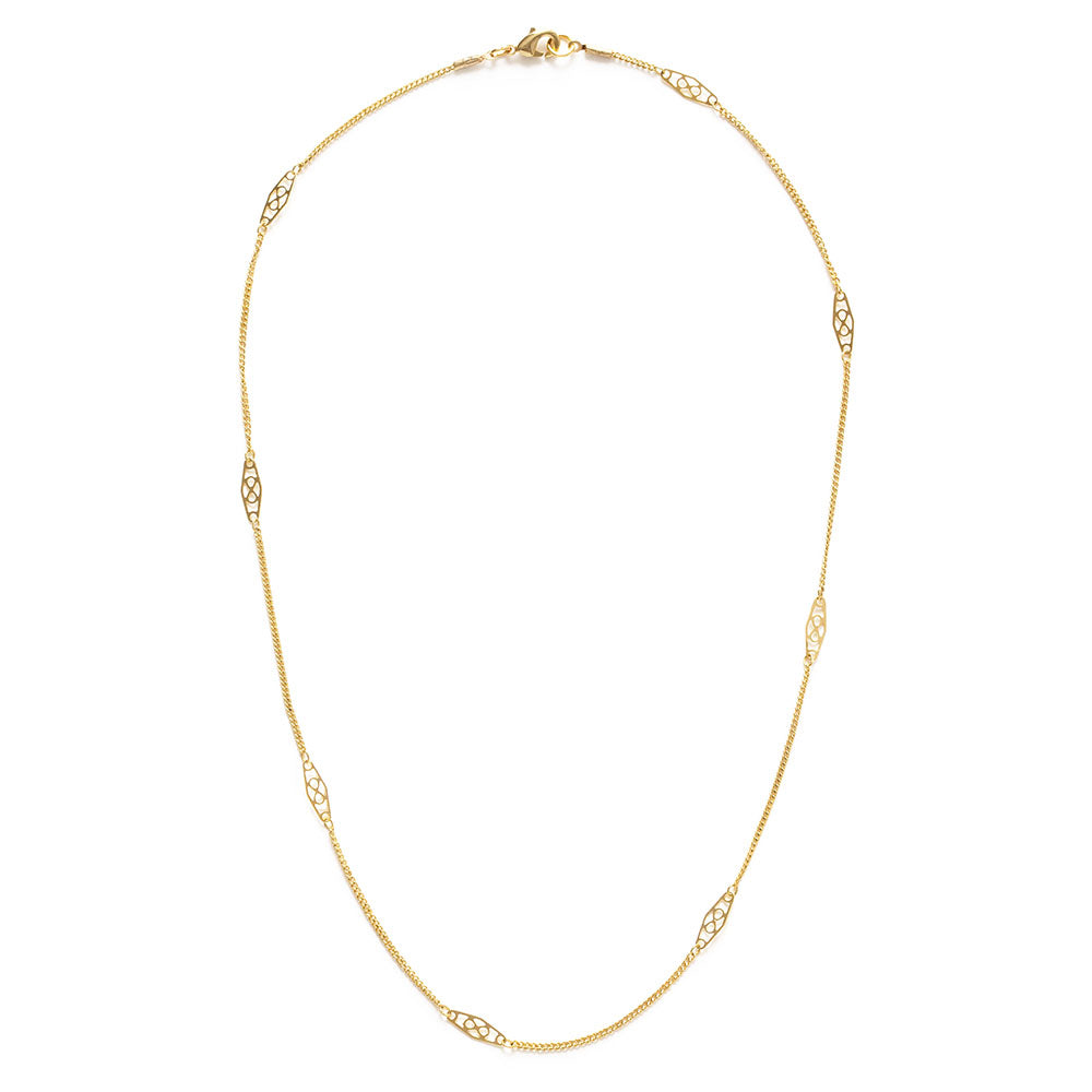 Vintage 14K Gold Plated Station Chain Necklace - 18"