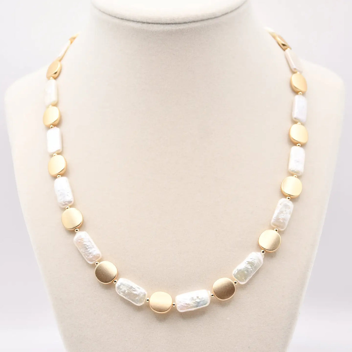 Biwa Freshwater Pearl & Matte Gold Necklace