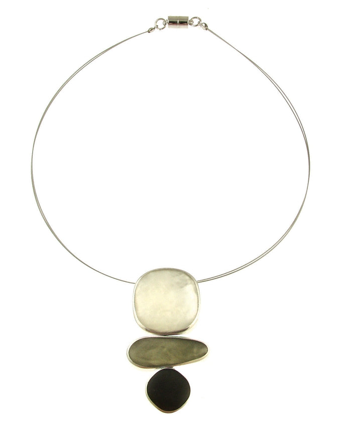3 Stack Pebble Pendant Magnetic Necklace - Grey & Charcoal