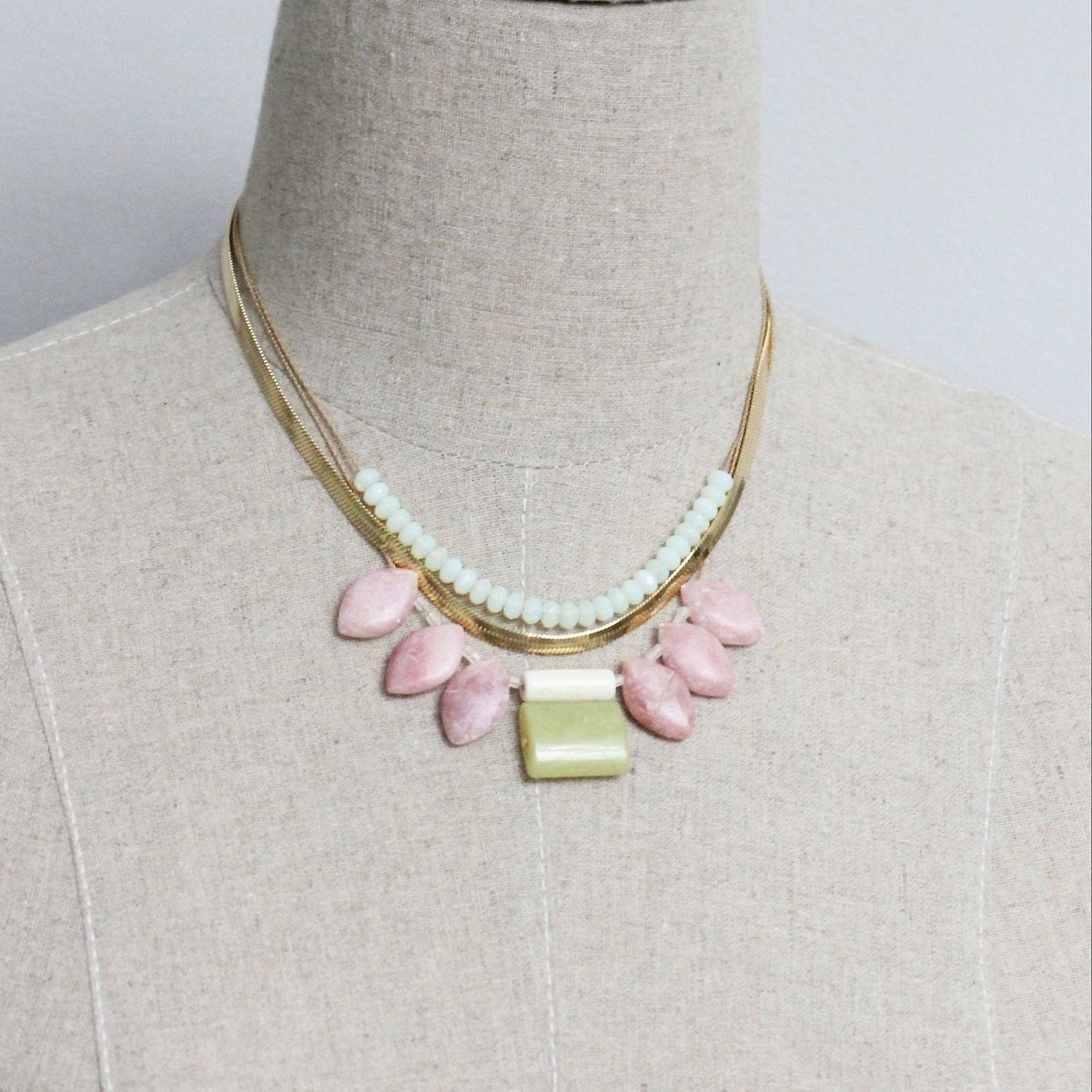 Rhodochrosite Triple Strand Statement Necklace