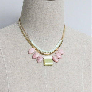 Rhodochrosite Triple Strand Statement Necklace