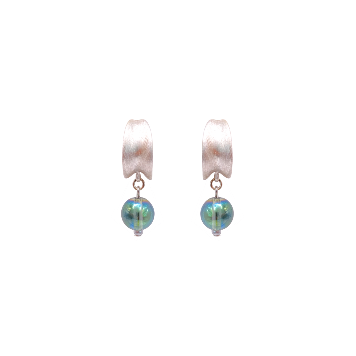 Swirled Bead Ball Hoop Earrings - Silver