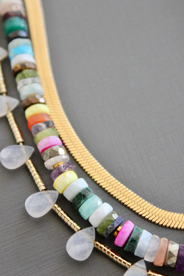 Triple Strand Semi-Precious Gemstones Necklace