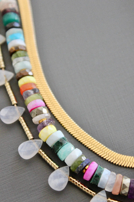 Triple Strand Semi-Precious Gemstones Necklace