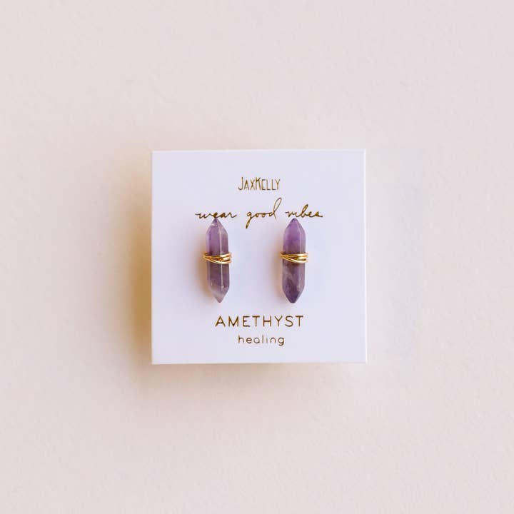 Mineral Point Crystal Stud Earrings - Amethyst