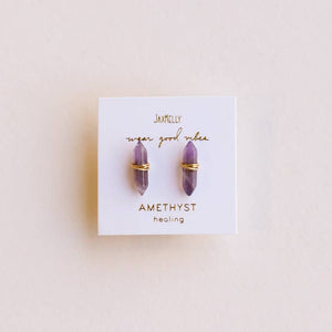 Mineral Point Crystal Stud Earrings - Amethyst