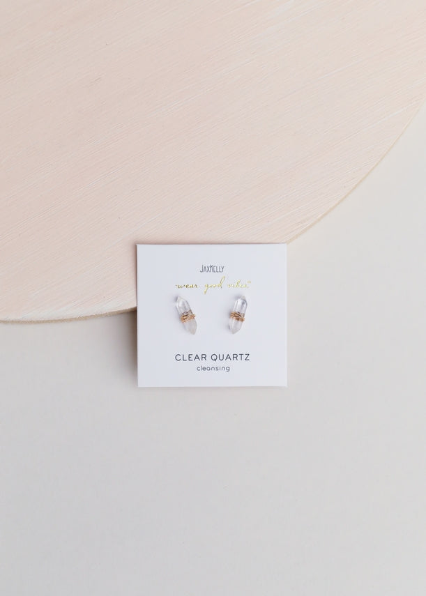 Mineral Point Crystal Stud Earrings -  Clear Quartz